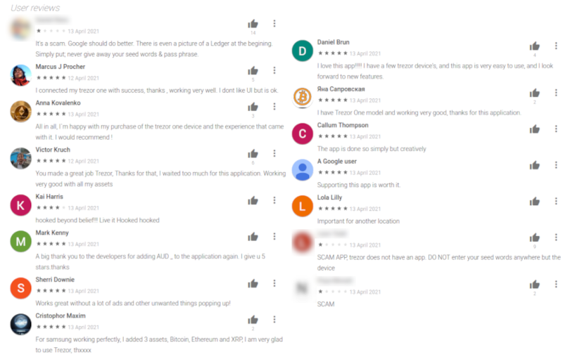 Trezor app fake reviews